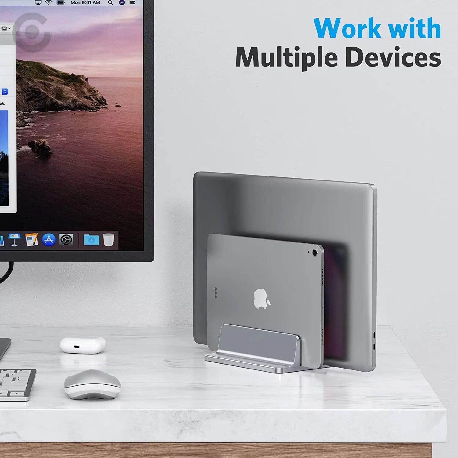 Adjustable Dual-Slot Aluminum Vertical Laptop Stand — Space-Saving Desktop Holder