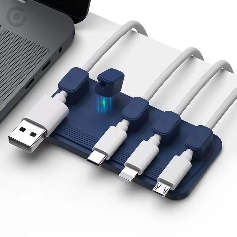Magnetic Silicone Cable Organizer — Detachable Multi-Clip Desktop Wire Holder 