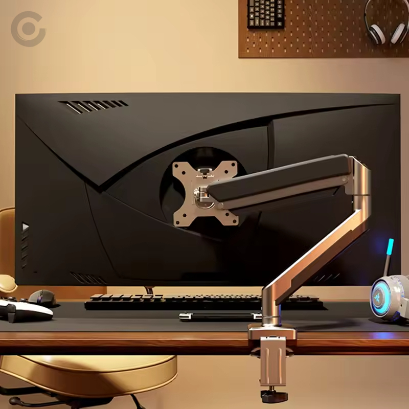 Gas-Spring Single Monitor Arm — Full-Motion Aluminum Desk Mount for 13"–32" Screens, VESA 75/100mm